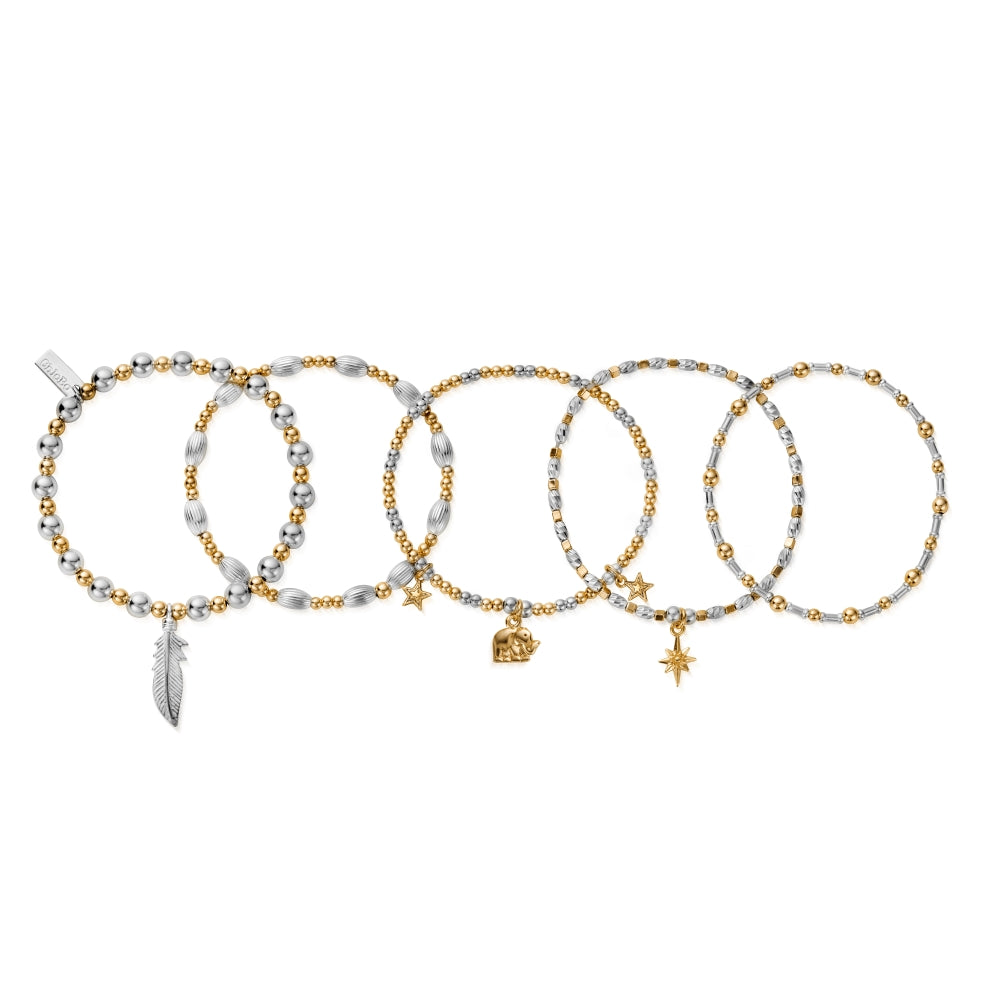 Chlobo Mixed Metal Gold Plated and Silver Lucky Set of 5 Bracelets CBO-577 Image 1