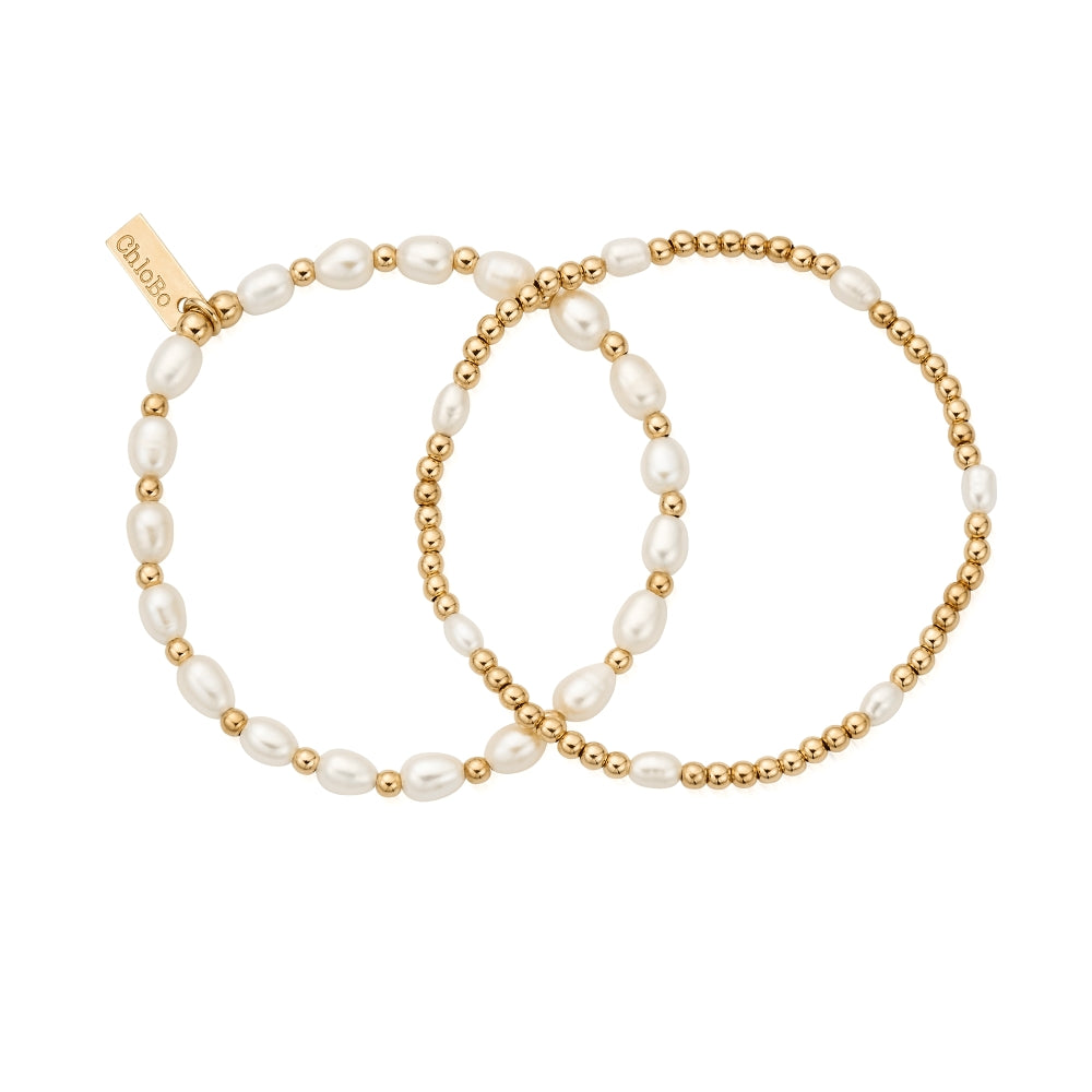 Chlobo Pearl Gold Plated Set of 2 Bracelets CBO-579 Image 1