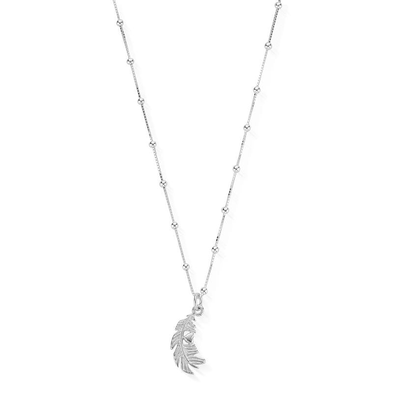 ChloBo Sterling Silver Bobble Chain Feather Heart Necklace CBO-101 Image 1