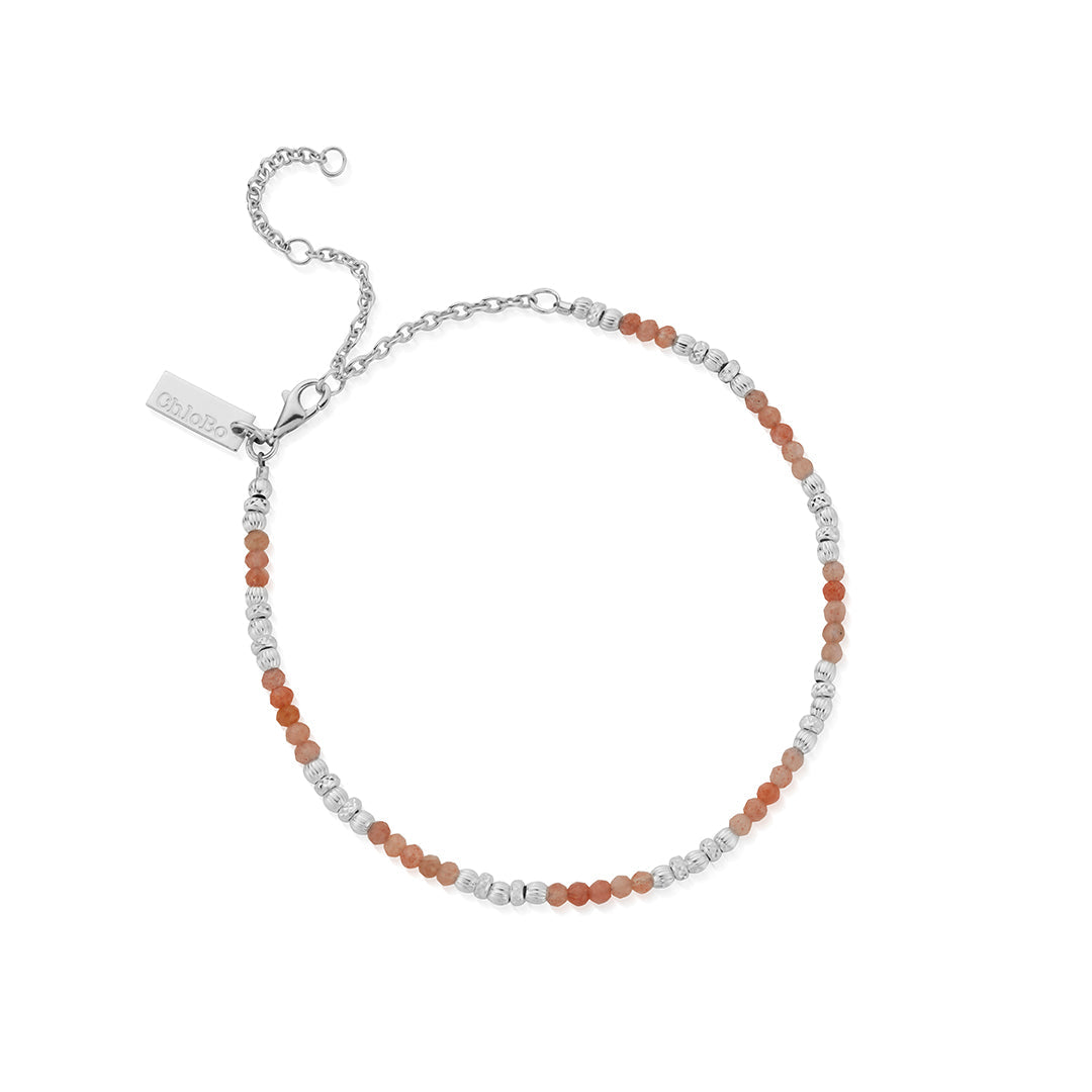 ChloBo Sterling Silver Calming Sun Peach Moonstone Anklet CBO-169 Image 1