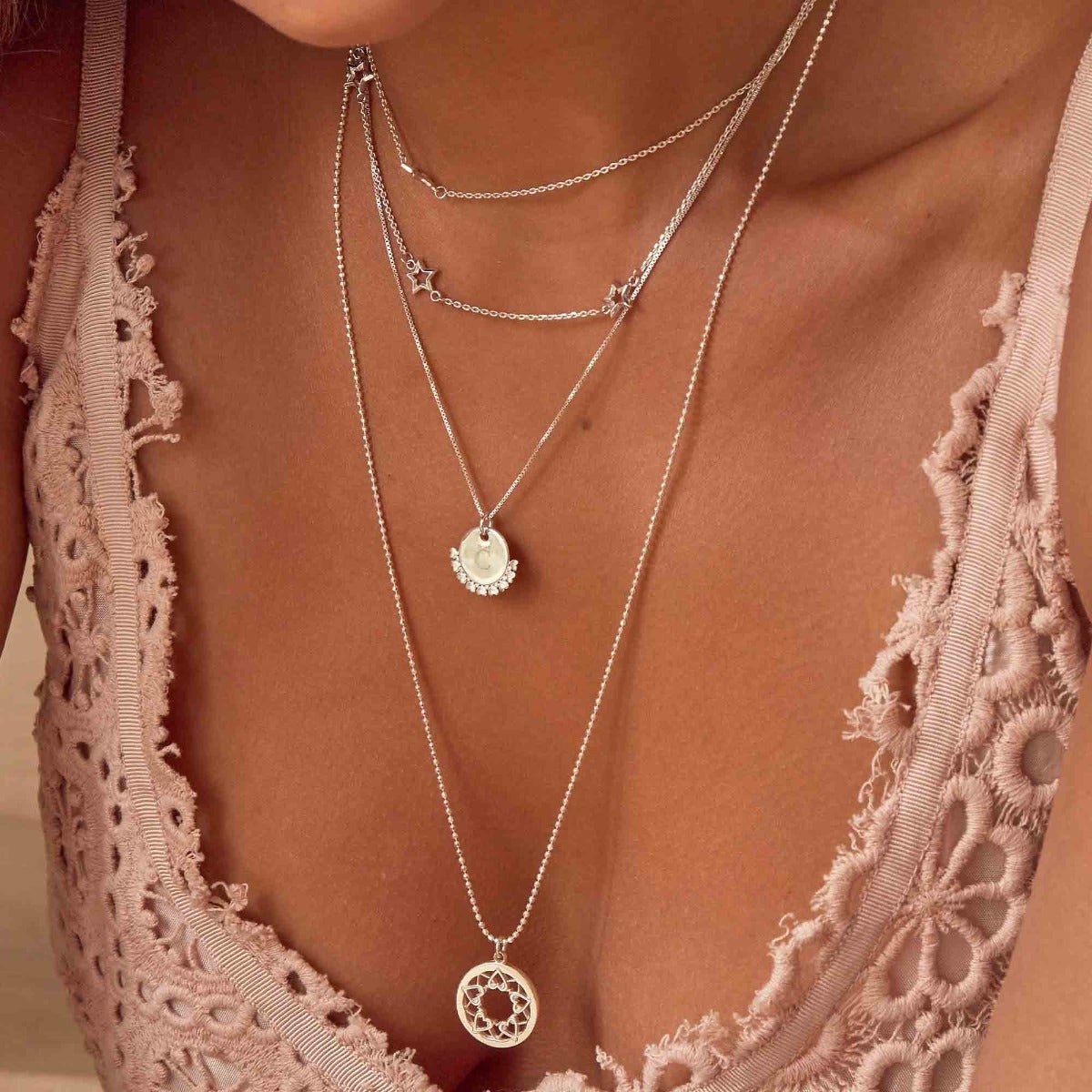 ChloBo Sterling Silver Diamond Cut Chain With Heart Mandala Pendant CBO-196 Image 2