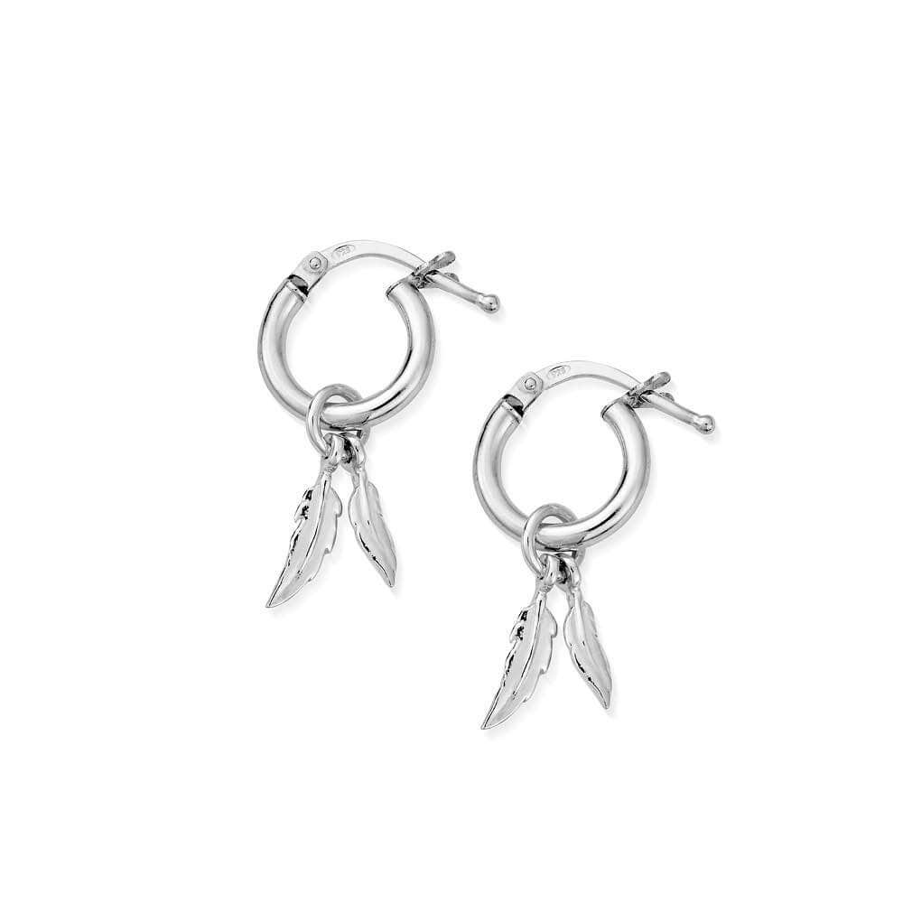 ChloBo Sterling Silver Double Feather Small Hoop Earrings CBO-188 Image 1