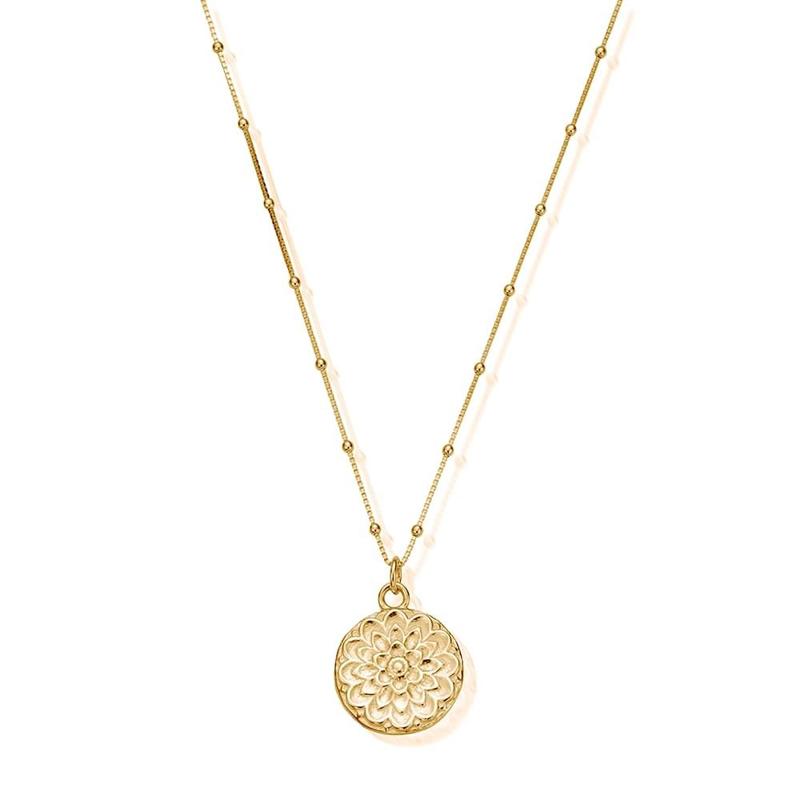 ChloBo Sterling Silver Gold Plated Bobble Chain Moon Flower Necklace CBO-107 Image 1