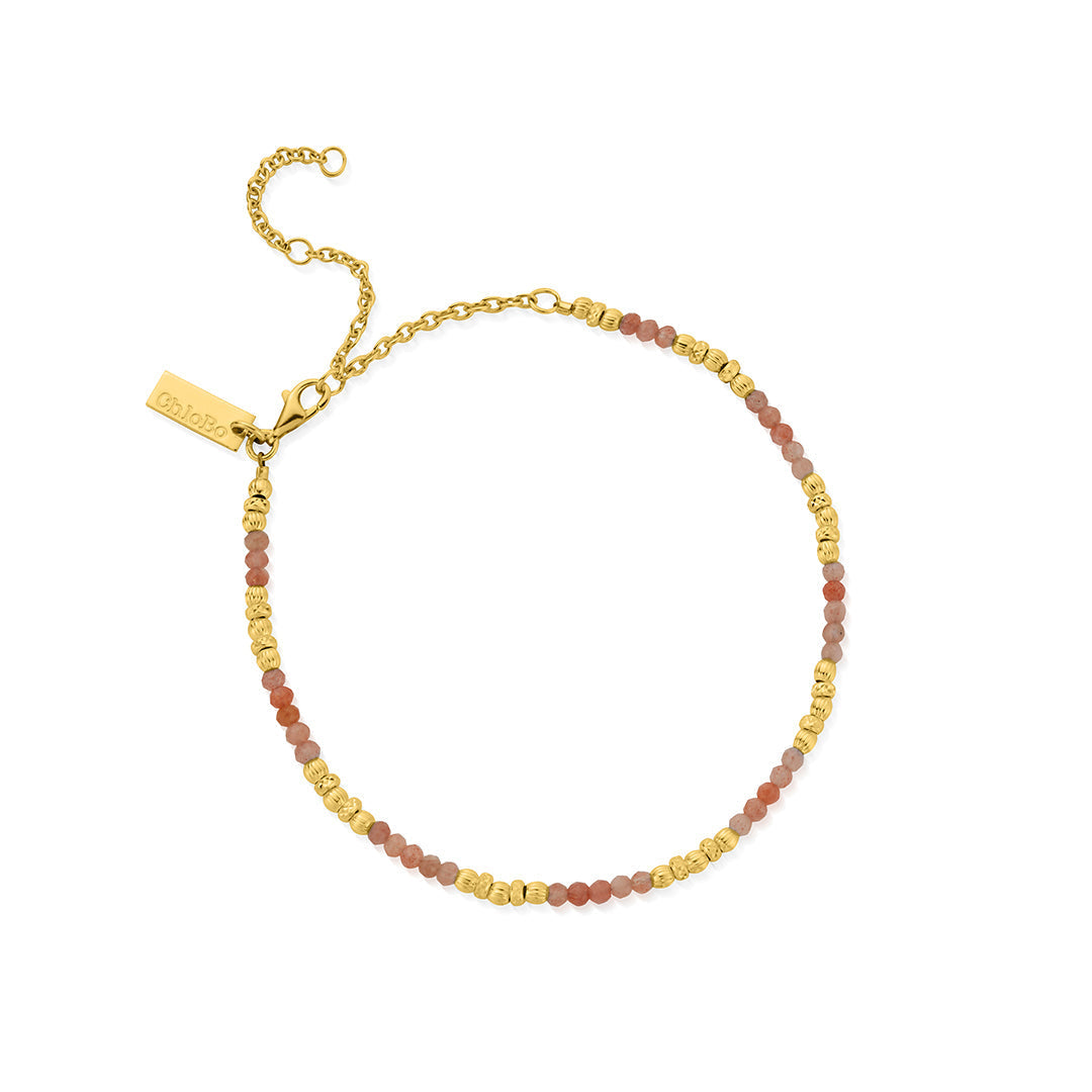 ChloBo Sterling Silver Gold Plated Calming Sun Peach Moonstone Anklet CBO-170 Image 1