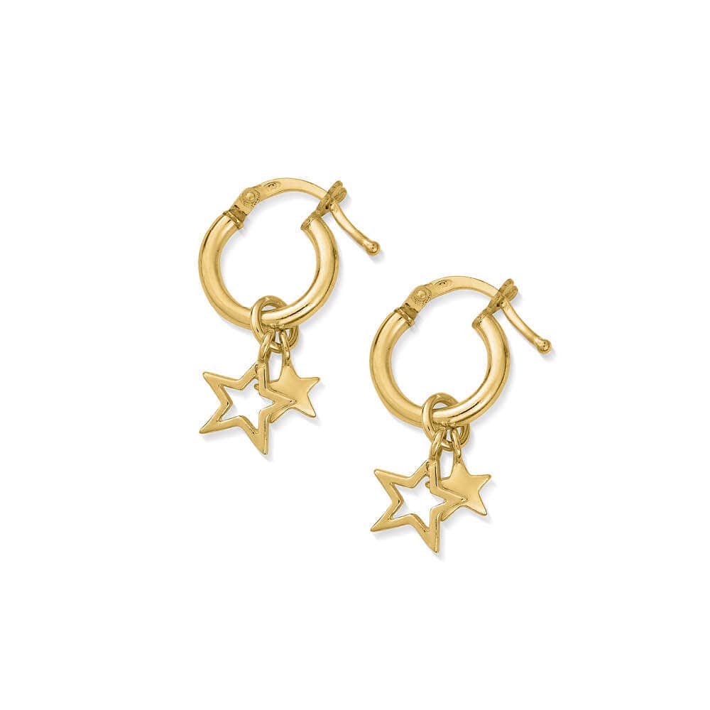 ChloBo Sterling Silver Gold Plated Double Star Small Hoop Earrings CBO-190 Image 1