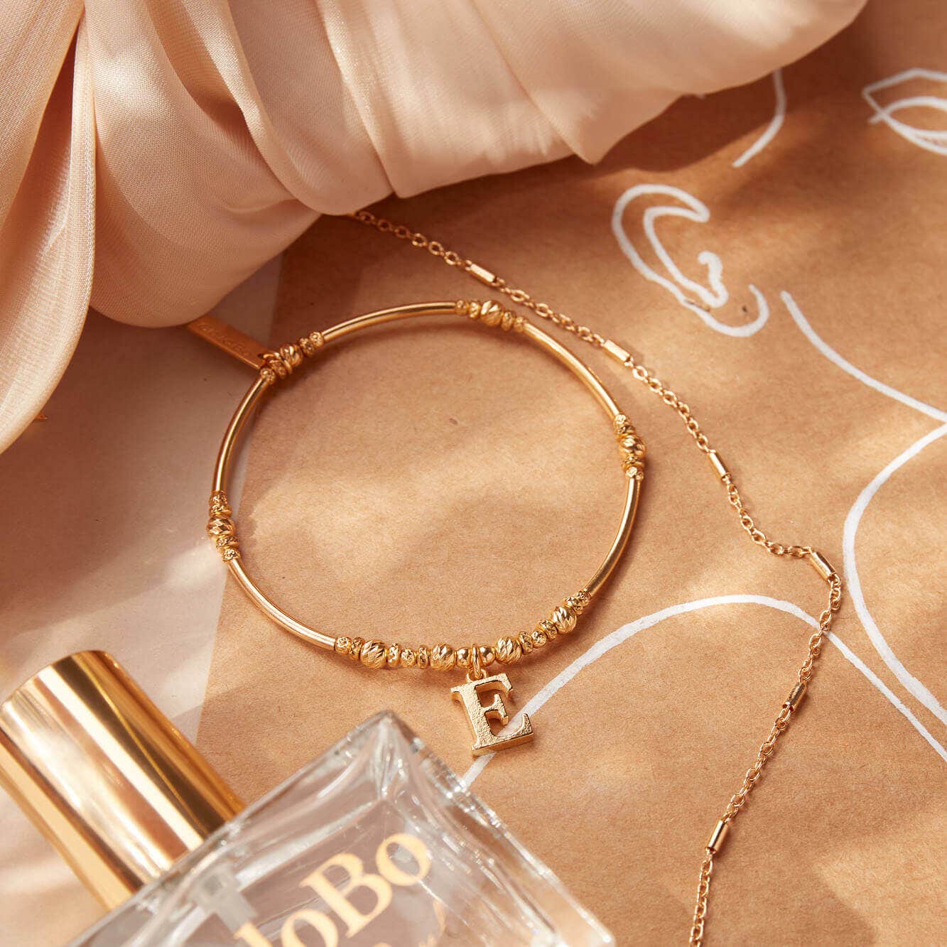 ChloBo Sterling Silver Gold Plated Initial Bracelet E CBO-334 Image 2