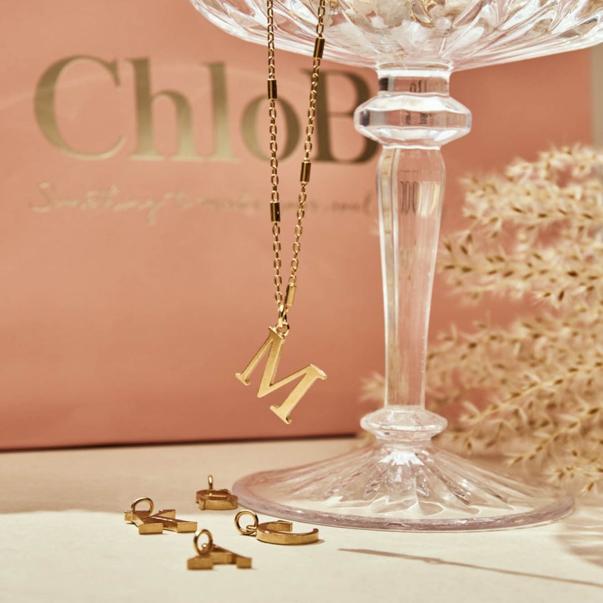 ChloBo Sterling Silver Gold Plated Initial Necklace M CBO-290 Image 3