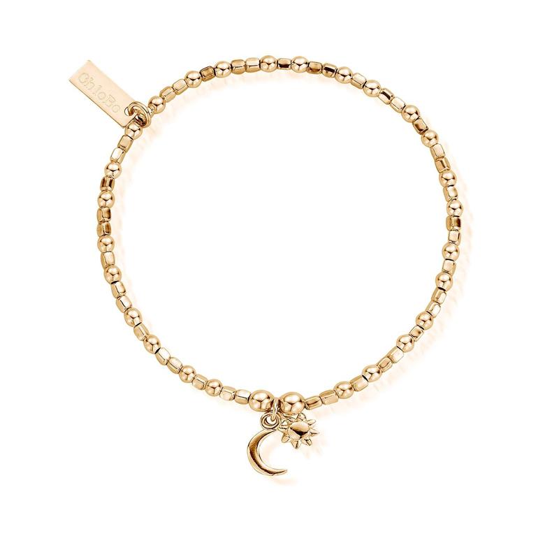 ChloBo Sterling Silver Gold Plated Mini Cube Dainty Moon & Sun Bracelet CBO-012 Image 1