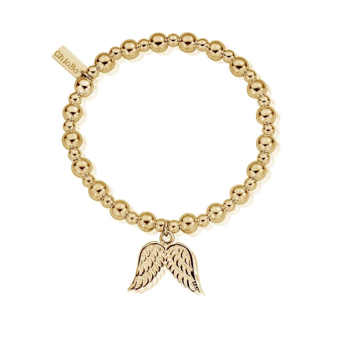 ChloBo Sterling Silver Gold Plated Mini Small Ball Double Angel Wing Bracelet CBO-218 Image 1