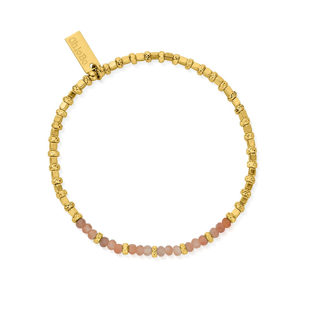 ChloBo Sterling Silver Gold Plated Peach Moonstone Sparkle Cube Bracelet CBO-132 Image 1
