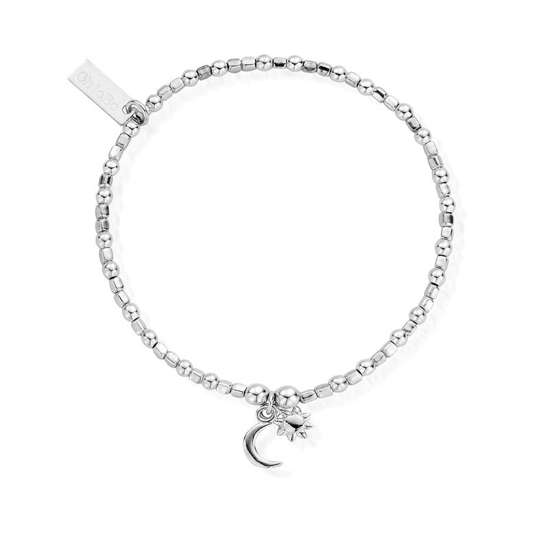 ChloBo Sterling Silver Mini Cube Dainty Moon & Sun Bracelet CBO-004 Image 1