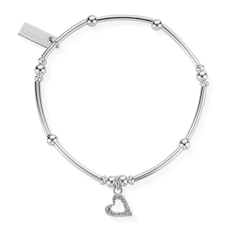 ChloBo Sterling Silver Mini Noodle Ball Patterned Heart Bracelet CBO-033 Image 1