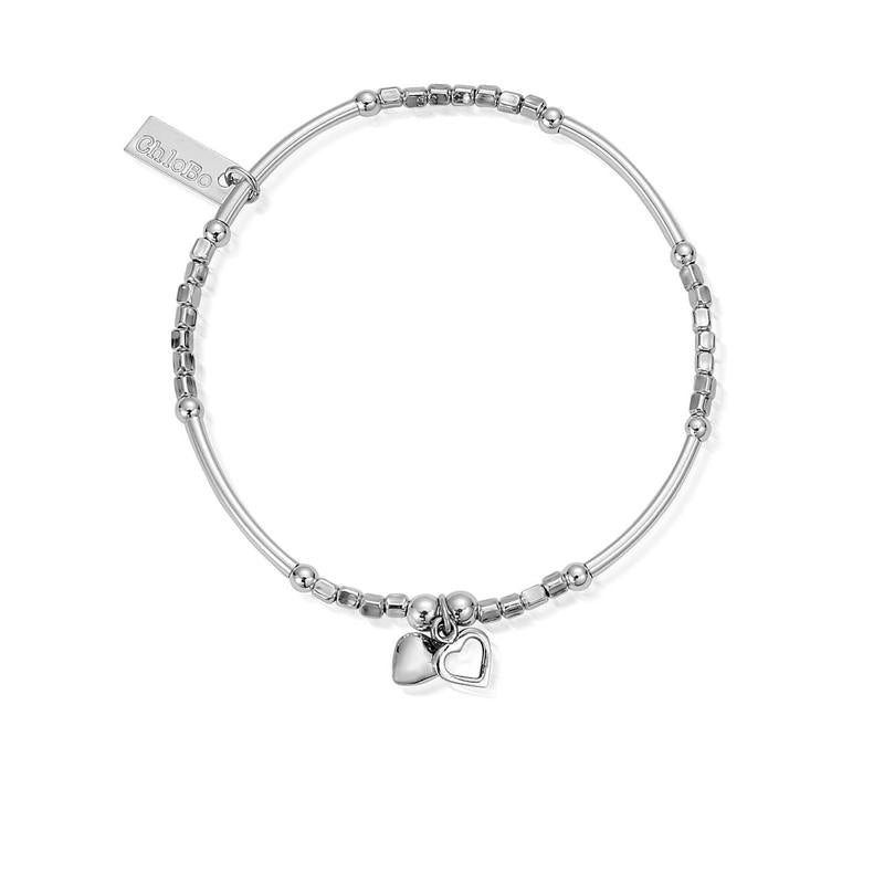 ChloBo Sterling Silver Mini Noodle Cube Double Hearts Bracelet CBO-001 Image 1