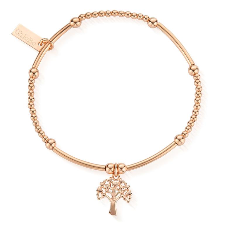 ChloBo Sterling Silver Rose Gold Plated Cute Mini Heart Tree Of Life Bracelet CBO-030 Image 1