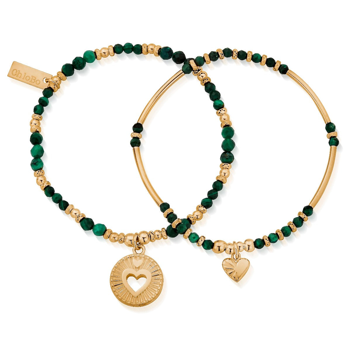 ChloBo Wandering Free Gold Plated Sterling Silver Guiding Love Malachite Set CBO-421 Image 1