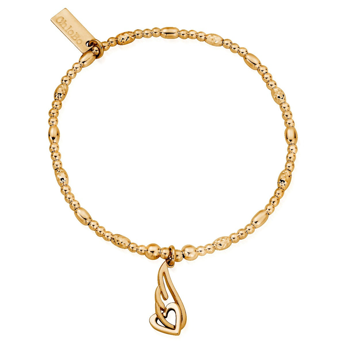 ChloBo Wandering Free Gold Plated Sterling Silver Interlocking Heart Angel Wing Bracelet CBO-382 Image 1