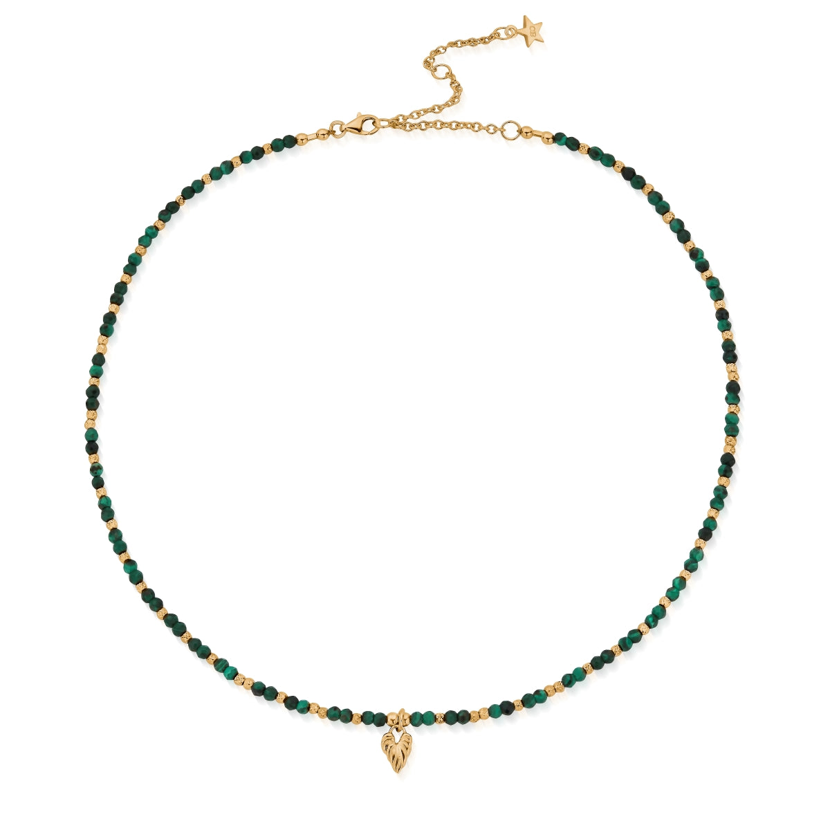 ChloBo Wandering Free Gold Plated Sterling Silver Leaf Heart Sparkle Malachite Necklace CBO-402 Image 1