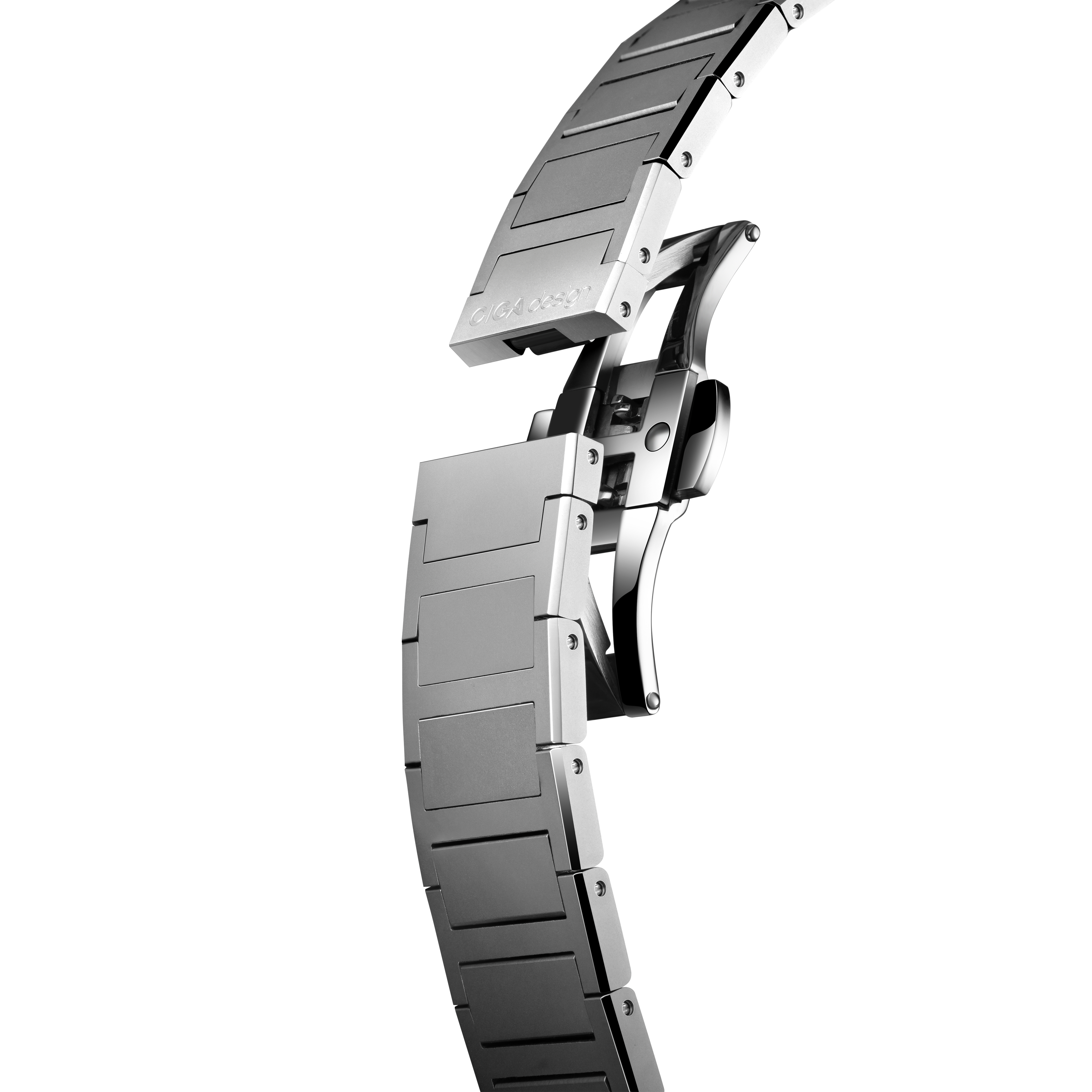 CIGA Design Falcon Round Automatic Skeleton Watch stainless steel bracelet deployant clasp detail view