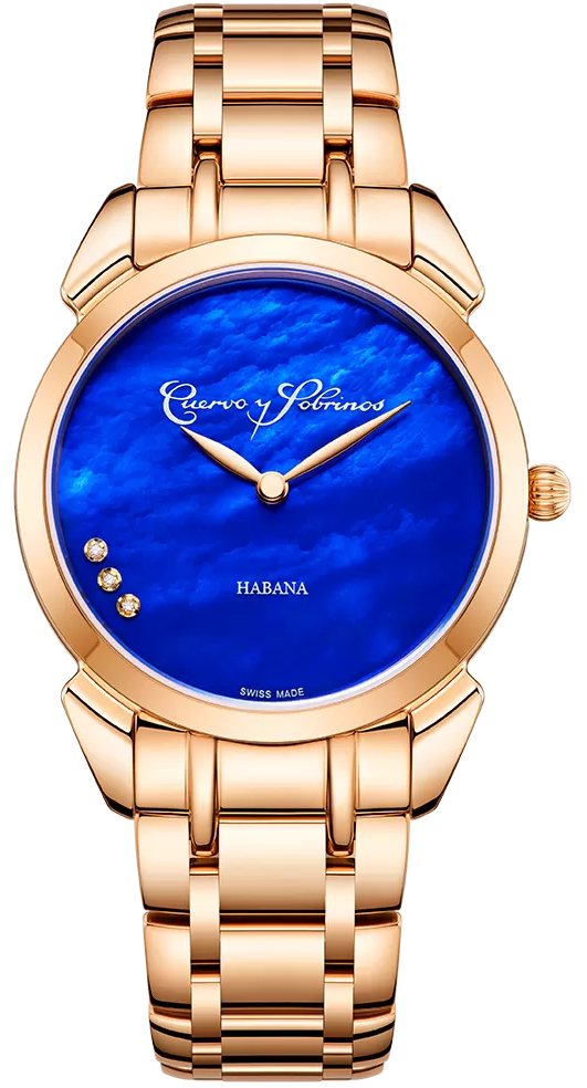 Cuervo y Sobrinos Watch Historiador Primera Dama Gold PVD Blue Bracelet 3113B.7B Image 1