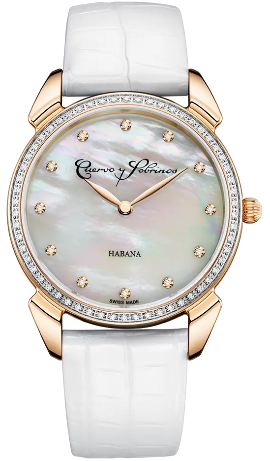 Cuervo y Sobrinos Watch Historiador Primera Dama Gold PVD Diamond White 3113.7W-S1 Image 1