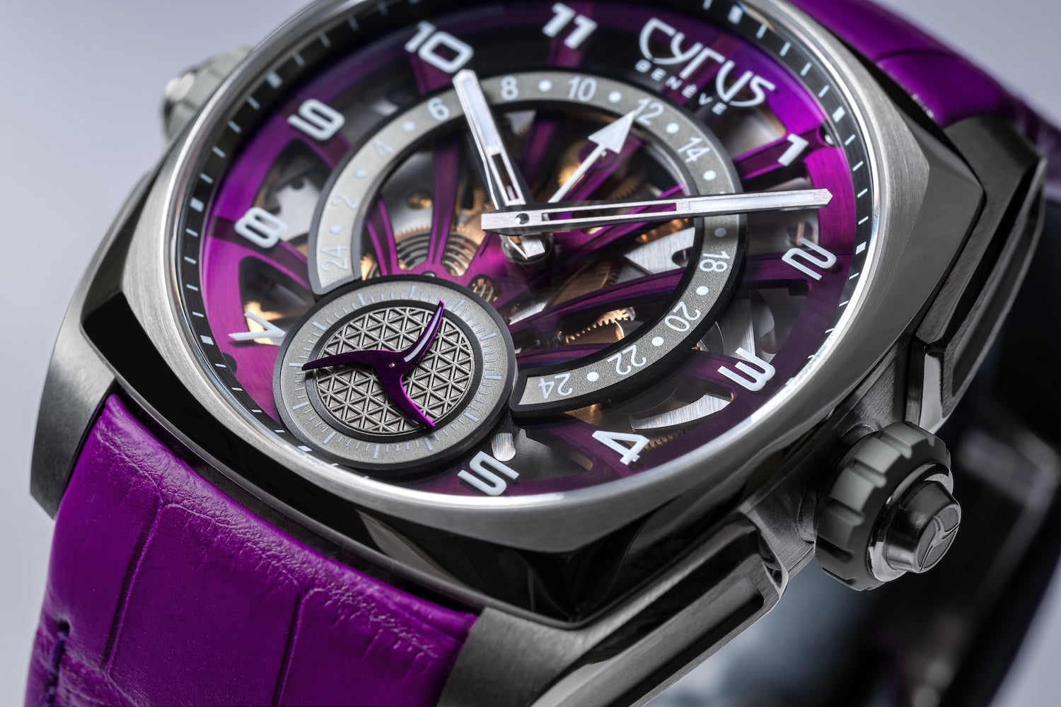 Cyrus Klepcys GMT Titanium Royal Purple Alligator Watch 539.507.TTA.D Image 4