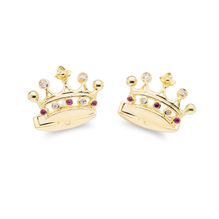 Deakin & Francis Cufflinks 18ct Yellow Gold Ruby And Diamond Crown C2060F0001 Image 1