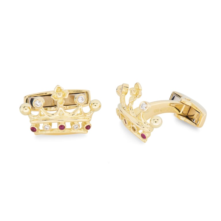 Deakin & Francis Cufflinks 18ct Yellow Gold Ruby And Diamond Crown C2060F0001 Image 2
