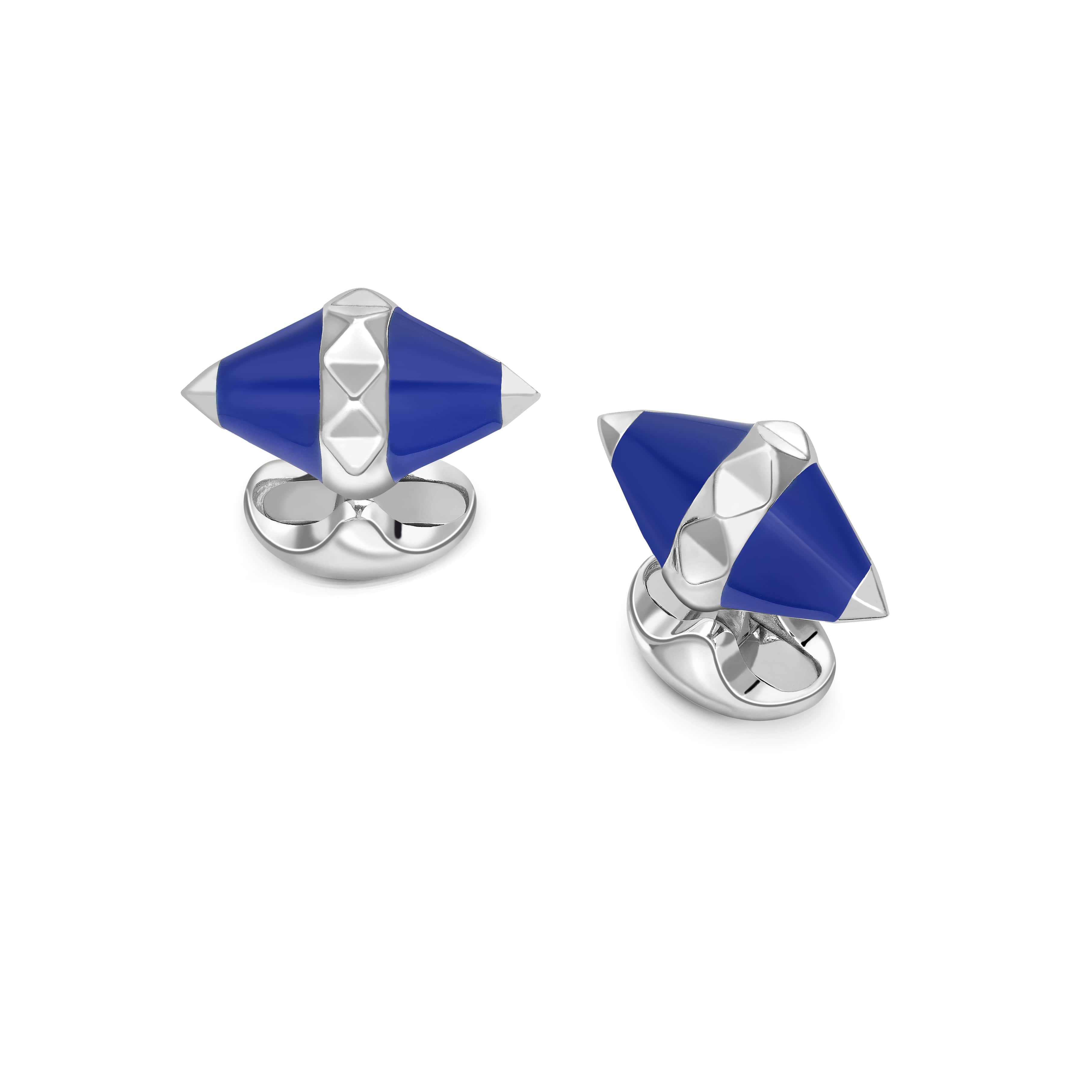 Deakin & Francis Cufflinks Sterling Silver Blue Enamel Pyramid Detail C1723S02 Image 1