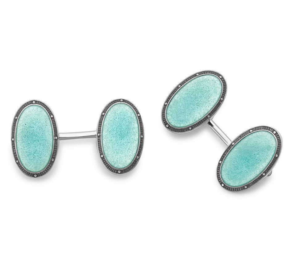 Deakin & Francis Cufflinks Sterling Silver Blue Oval Vitreous Enamel Vintage C1800A85 Image 1