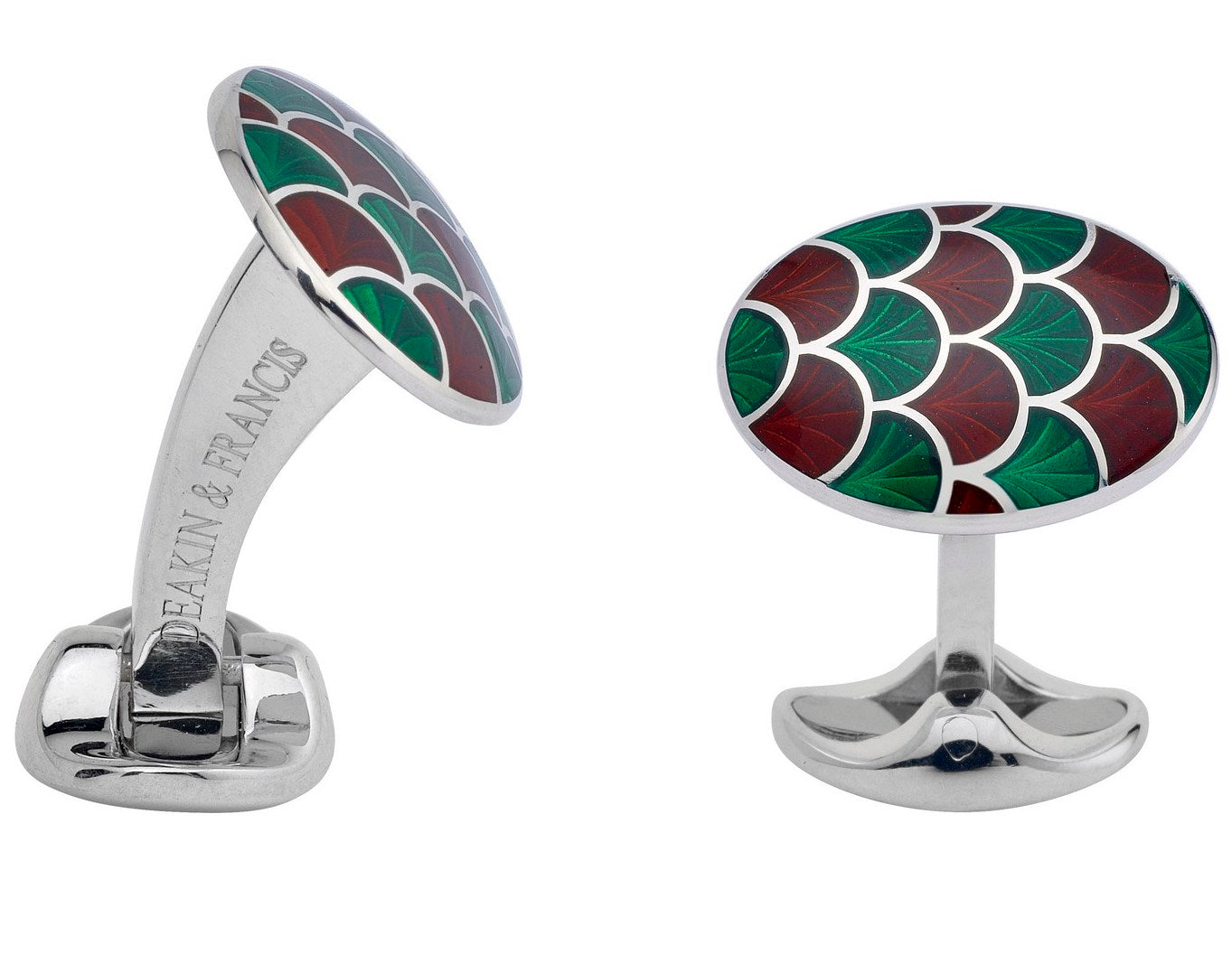 Deakin & Francis Cufflinks Sterling Silver Bright Green Maroon Red Enamel L0683S1308 Image 1