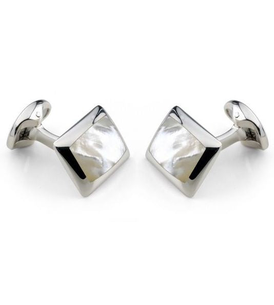 Deakin & Francis Cufflinks Sterling Silver Oblong White Mother of Pearl Inlay C0146X0003 Image 1
