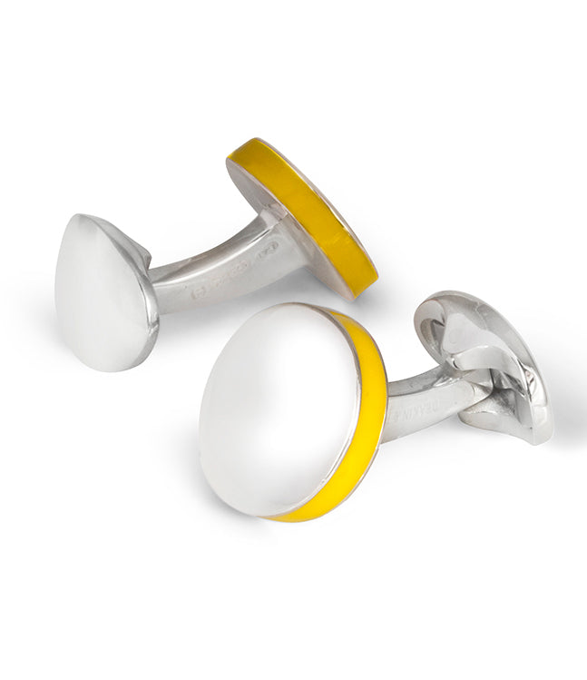 Deakin & Francis Cufflinks Sterling Silver Round Deep Yellow Edge C1880S11 Image 1