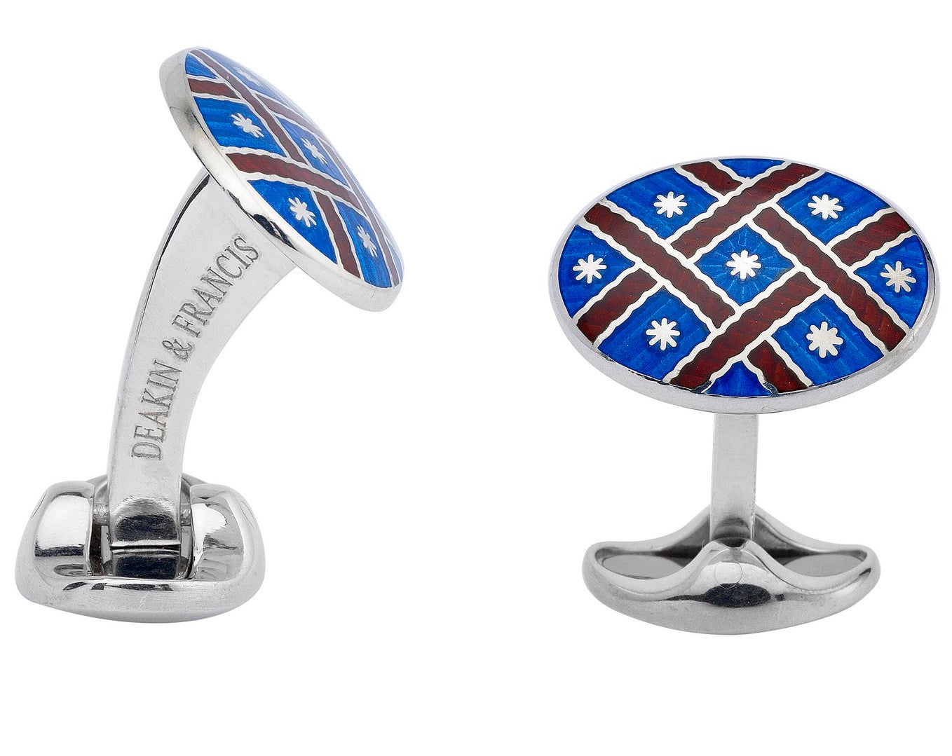 Deakin & Francis Cufflinks Sterling Silver Royal Blue Maroon Red Fancy Pattern Enamel L0667S0208 Image 1