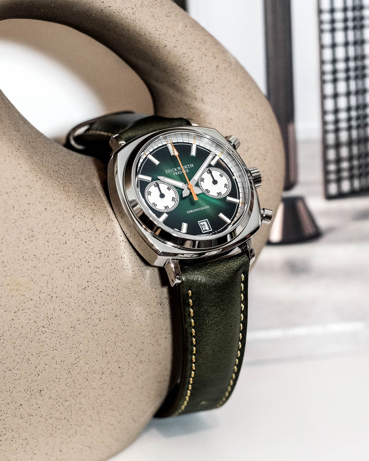 Duckworth Prestex 42 Green Sunburst Olive Green Leather Watch D550-04-C Image 7
