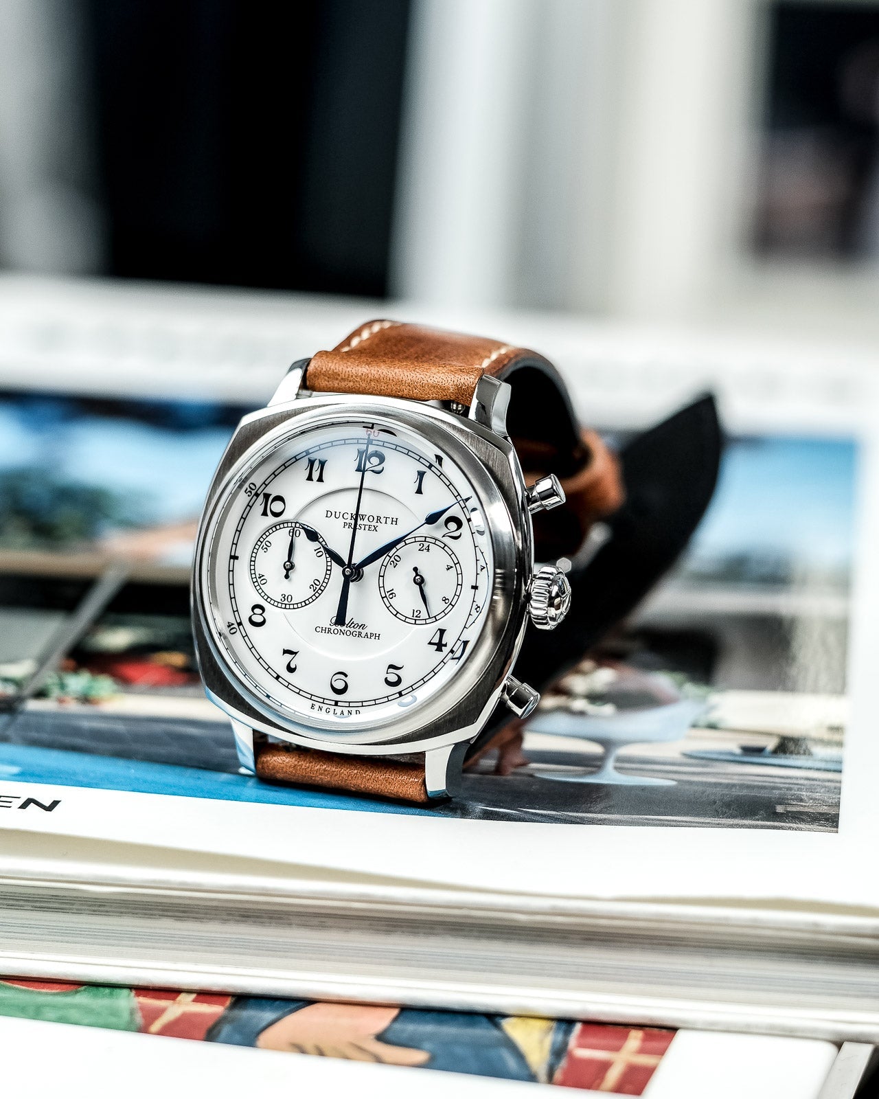 Duckworth Prestex Bolton Chronograph White Brown Leather Watch D531-02-B Image 4