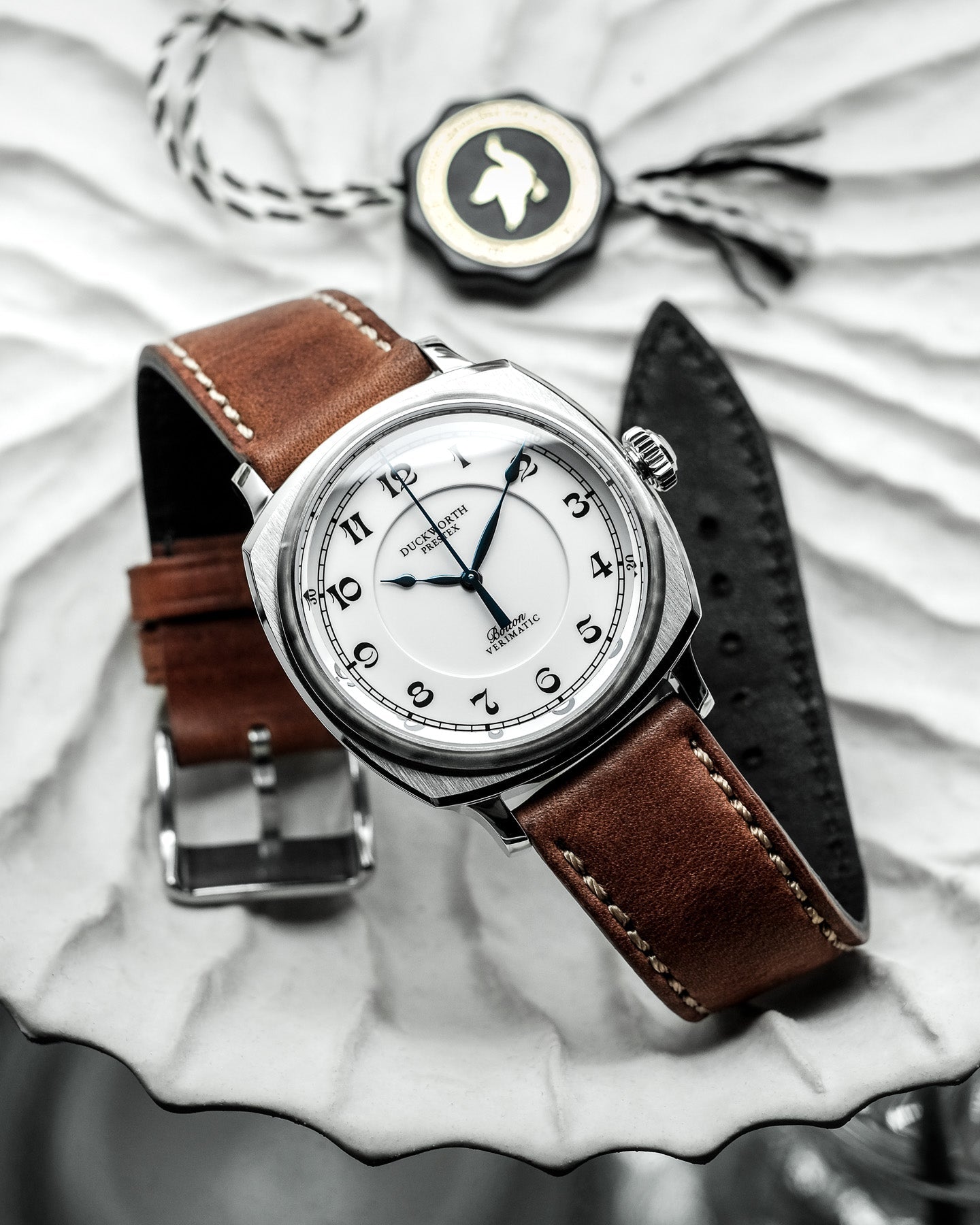 Duckworth Prestex Bolton Verimatic White Brown Leather Watch D703-02-B Image 3
