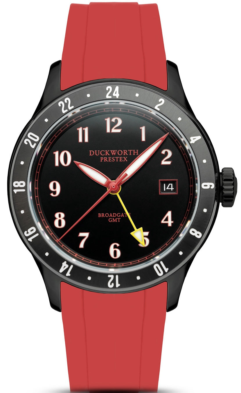 Duckworth Prestex Broadgate GMT Black Red Rubber Watch D760-01-RR Image 1