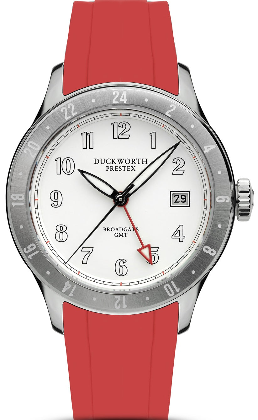 Duckworth Prestex Broadgate GMT White Red Rubber Watch D760-02-RR Image 1