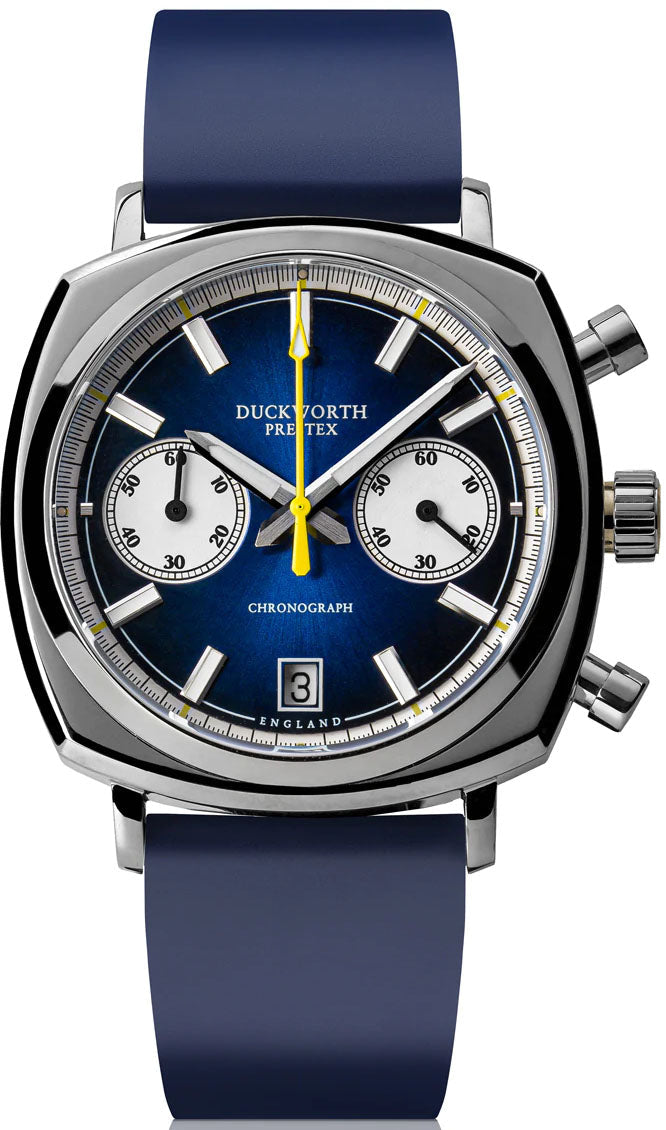 Duckworth Prestex Chronograph 42 Blue Sunburst Blue Rubber Watch D550-03-DR Image 1