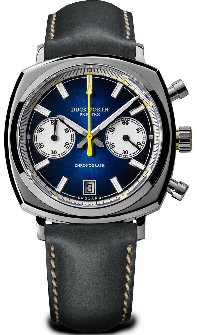 Duckworth Prestex Chronograph 42 Blue Sunburst Grey Leather Watch D550-03-G Image 1