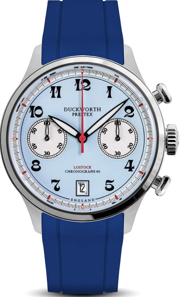 Duckworth Prestex Lostock Blue 40mm Quartz Chronograph Blue Rubber Watch D547-03 DR Image 1