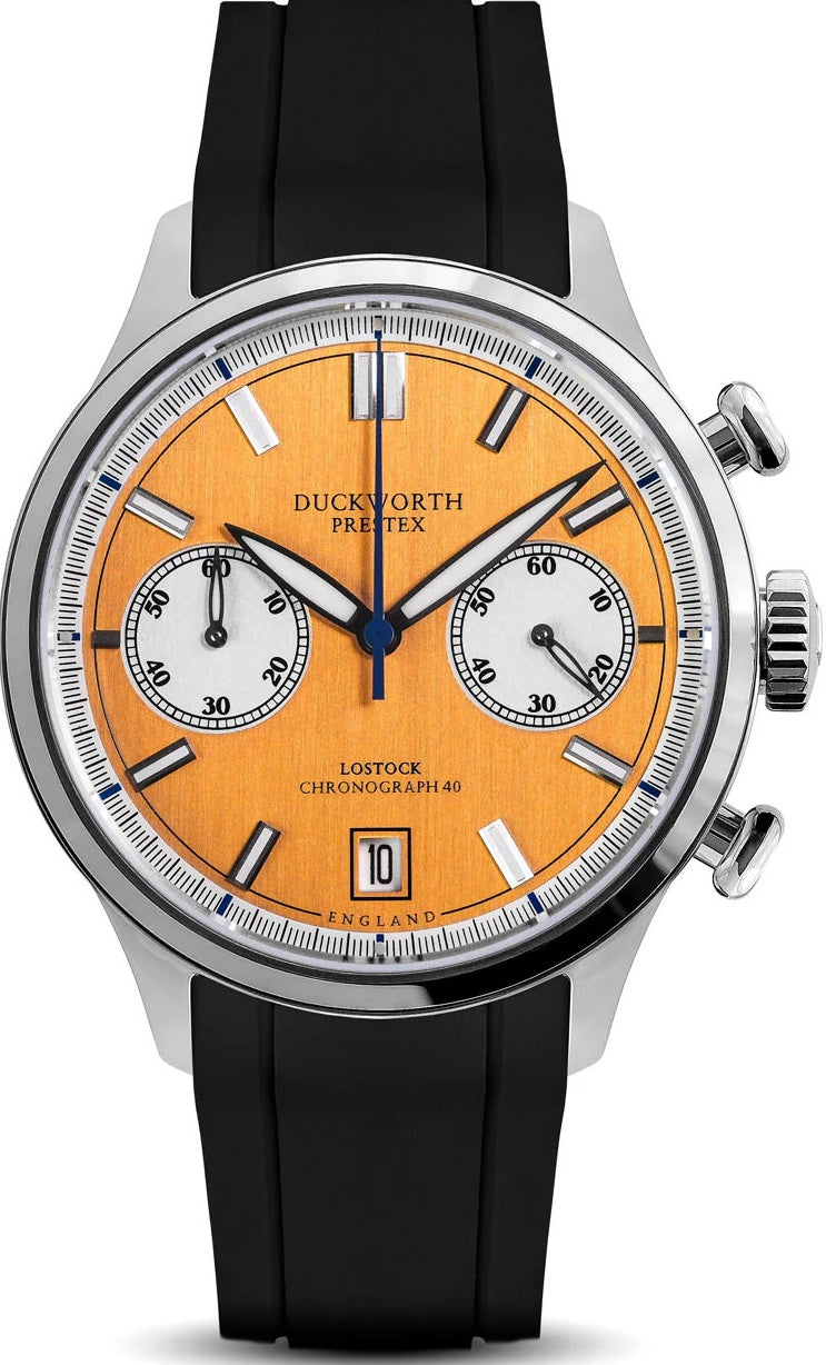 Duckworth Prestex Lostock Orange 40mm Quartz Chronograph Black Rubber Watch D547-05 AR Image 1