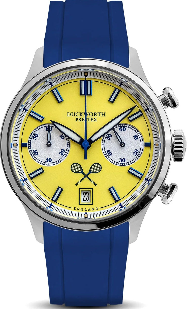 Duckworth Prestex Lostock Yellow 40mm Quartz Chronograph Blue Rubber Watch D547-09 DR Image 1