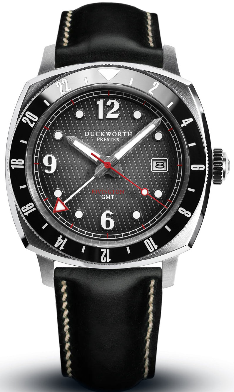 Duckworth Prestex Rivington GMT Black Grey Fume Black Leather Watch D489-01-A Image 1