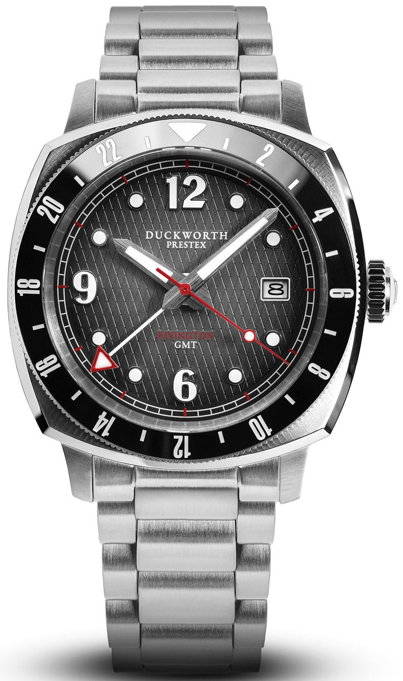 Duckworth Prestex Rivington GMT Black Grey Fume Steel Bracelet Watch D489-01-ST Image 1