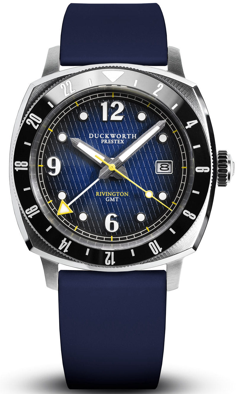 Duckworth Prestex Rivington GMT Blue Fume Blue Rubber Watch D489-03-DR Image 1