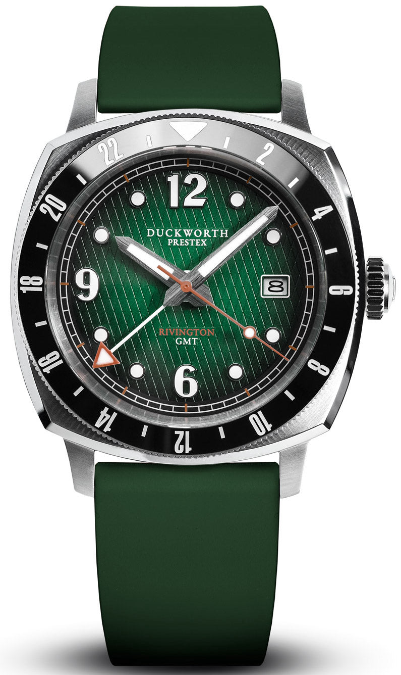 Duckworth Prestex Rivington GMT Green Fume Green Rubber Watch D489-04-ER Image 1