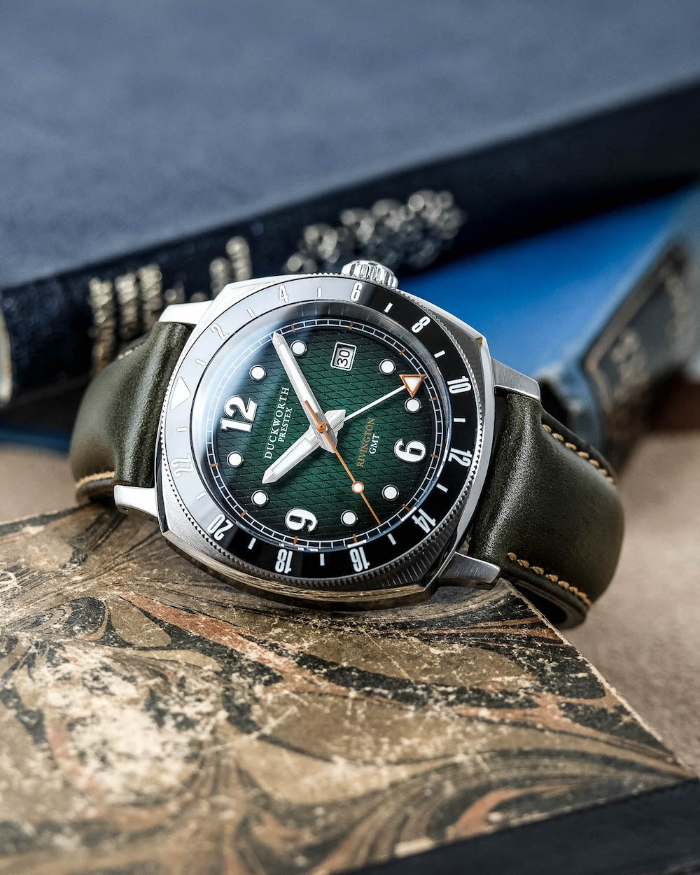Duckworth Prestex Rivington GMT Green Fume Olive Green Leather Watch D489-04-E Image 6