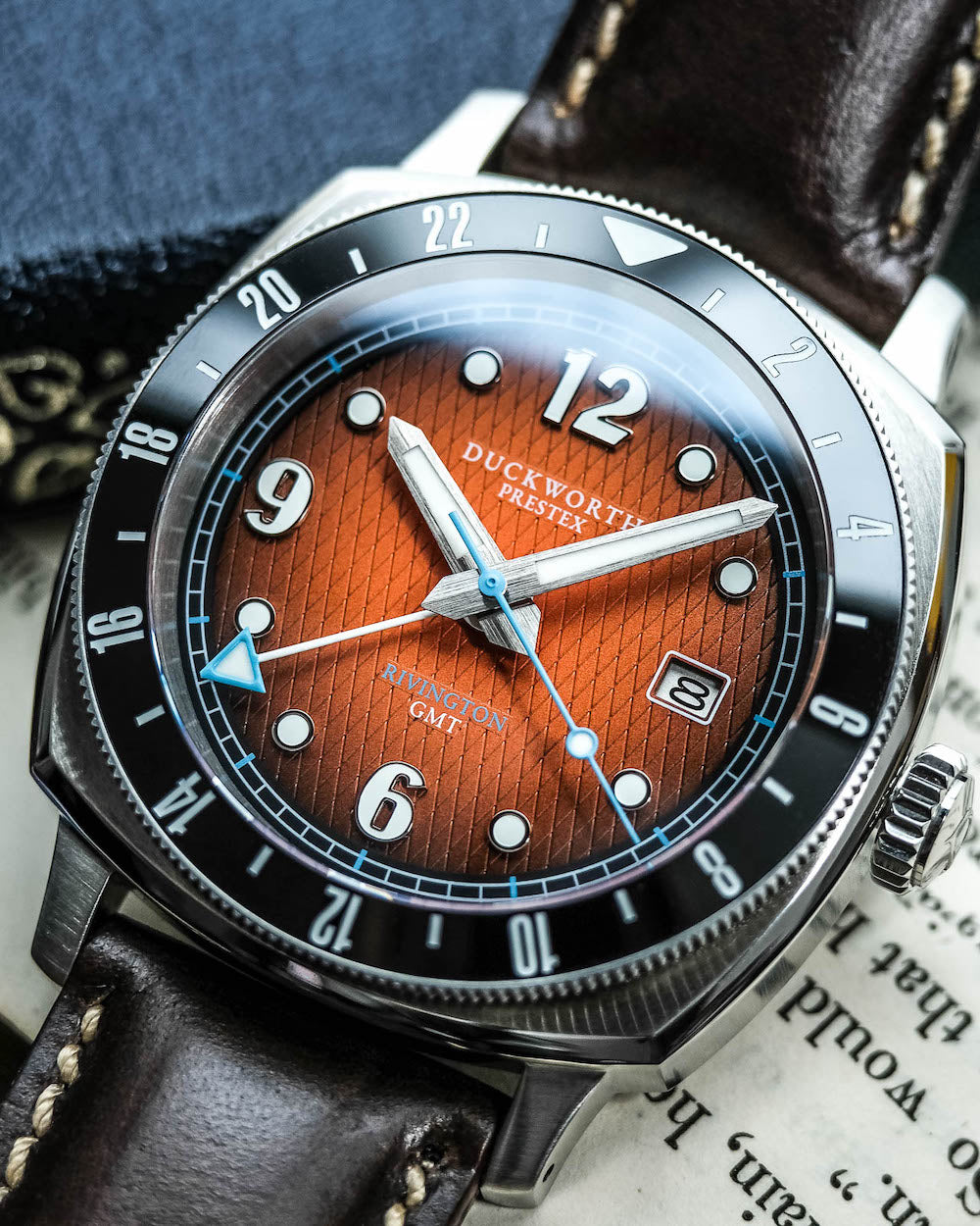 Duckworth Prestex Rivington GMT Orange Fume Brown Leather Watch D489-05-C Image 4