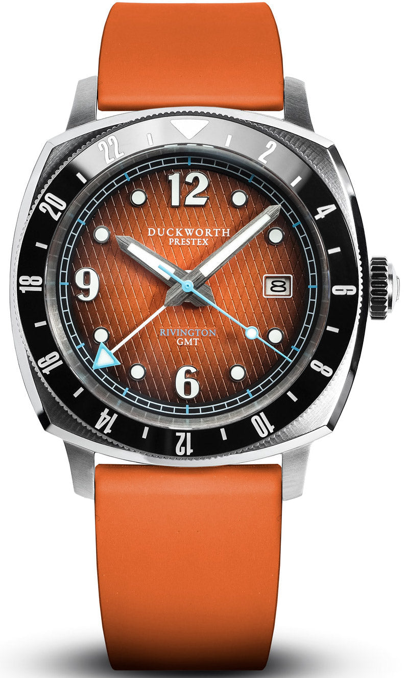 Duckworth Prestex Rivington GMT Orange Fume Orange Rubber Watch D489-05-OR Image 1